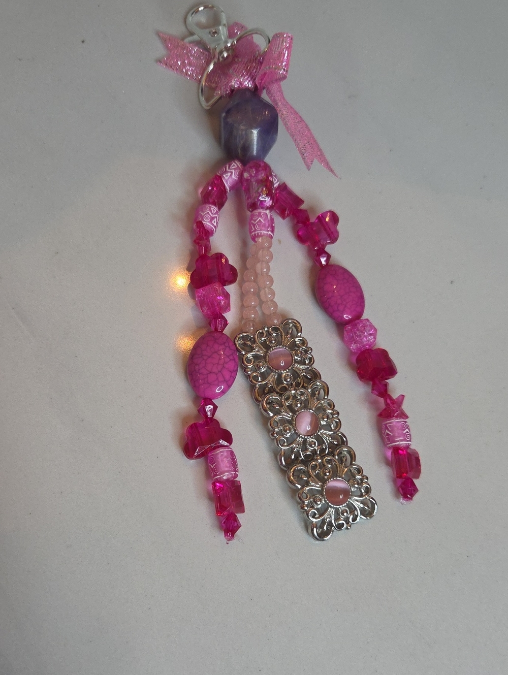 Pink Beaded Tassel Pendant Bag Charm